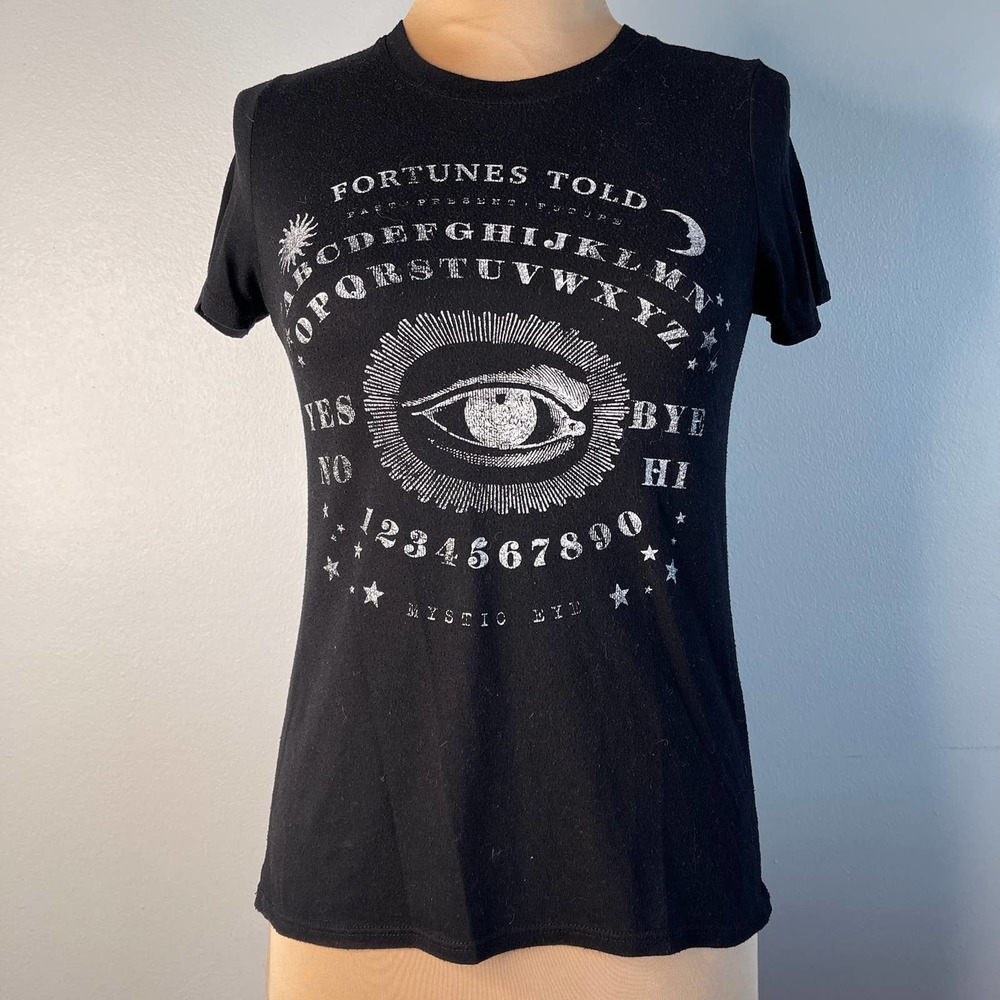 Vintage Ouija Board Stretchy T-Shirt Graphic Tee Top Black